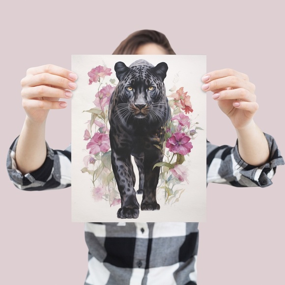 Watercolor Black Jaguar Wall Art Print Unframed - Majestic Jungle Elegance - Picture 4 of 6